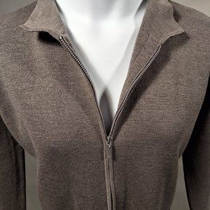 Eileen Fisher Zippered Knit Cardigan Gray/Brown Wool Large